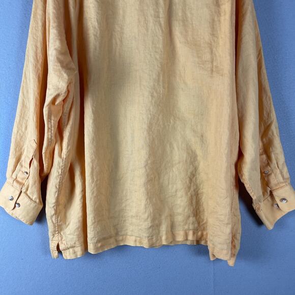 Paul Fredrick Linen Shirt Mens 3XL Orange Roll Tab Long Sleeve Button Up Relaxed - Picture 11 of 14